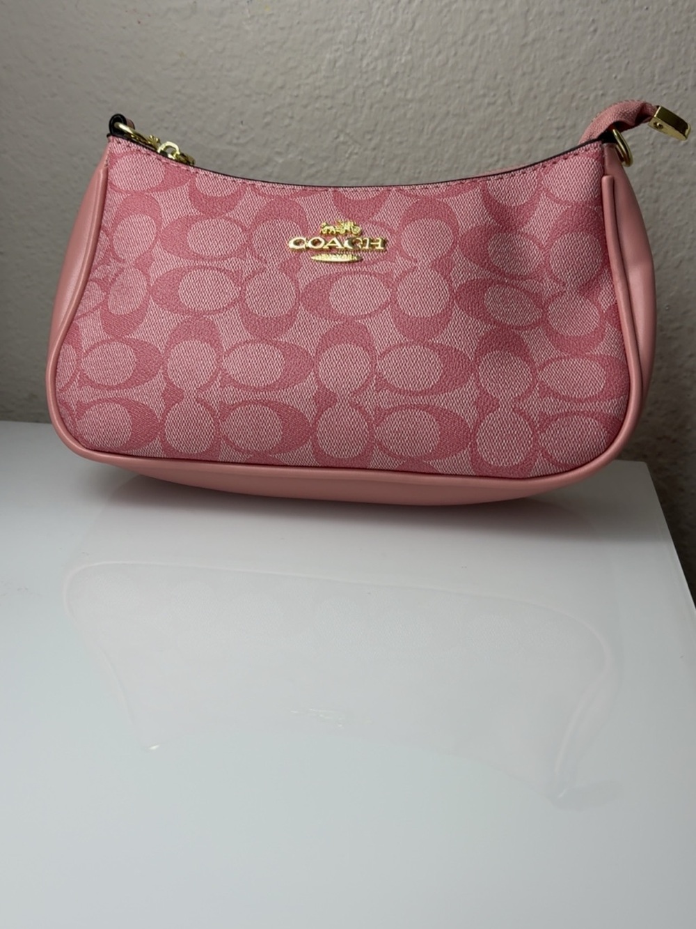 Coach Pink Signature Mini Hobo Bag with Gold Accent